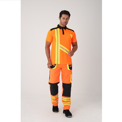 Double face needle drop interlock high visible orange t-shirt