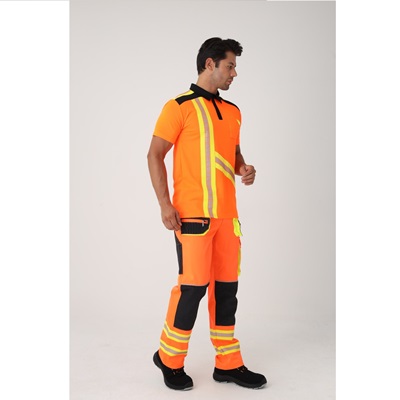 Double face needle drop interlock high visible orange t-shirt